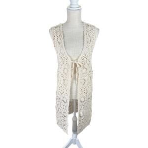 NWT Rebellion Again Openwork Crochet Duster Vest Womens Small Cream Boho Prairie